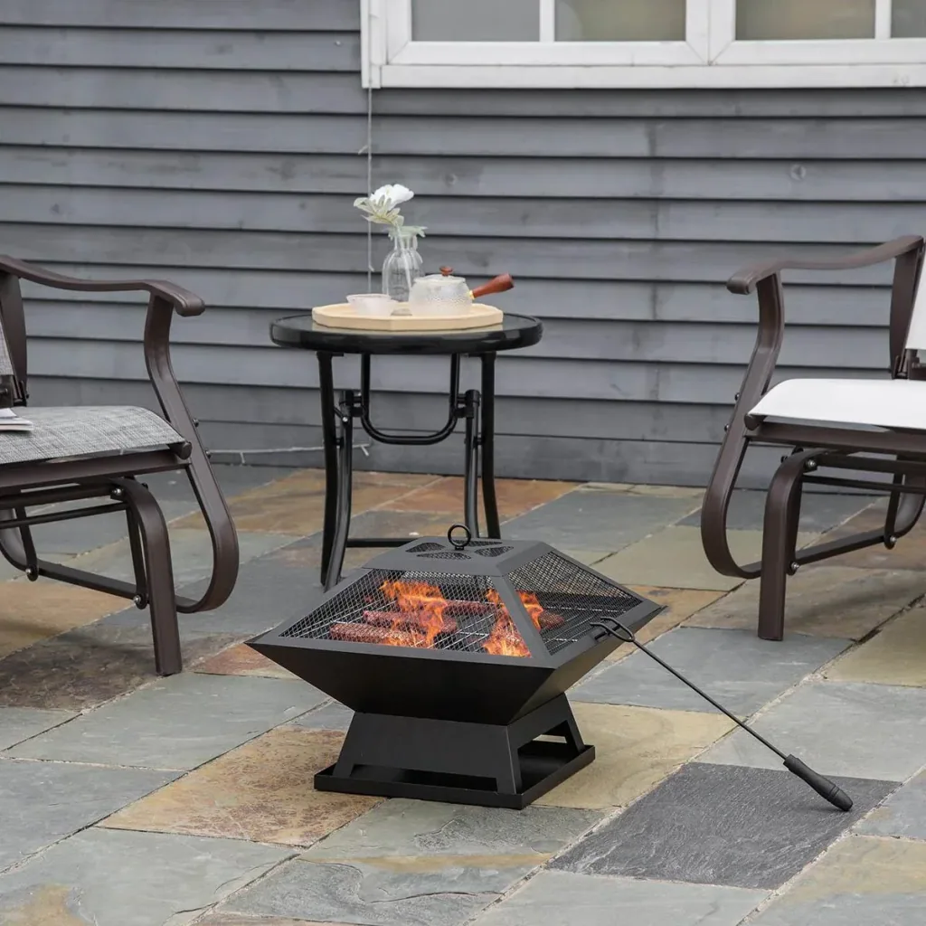 Feuerkorb mit Deckel und BBQ-Grill 45 x 45 x 34 cm
