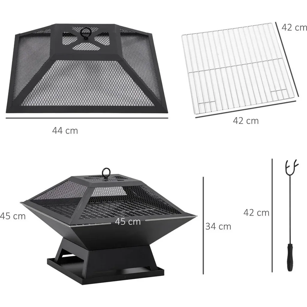 Feuerkorb mit Deckel und BBQ-Grill 45 x 45 x 34 cm