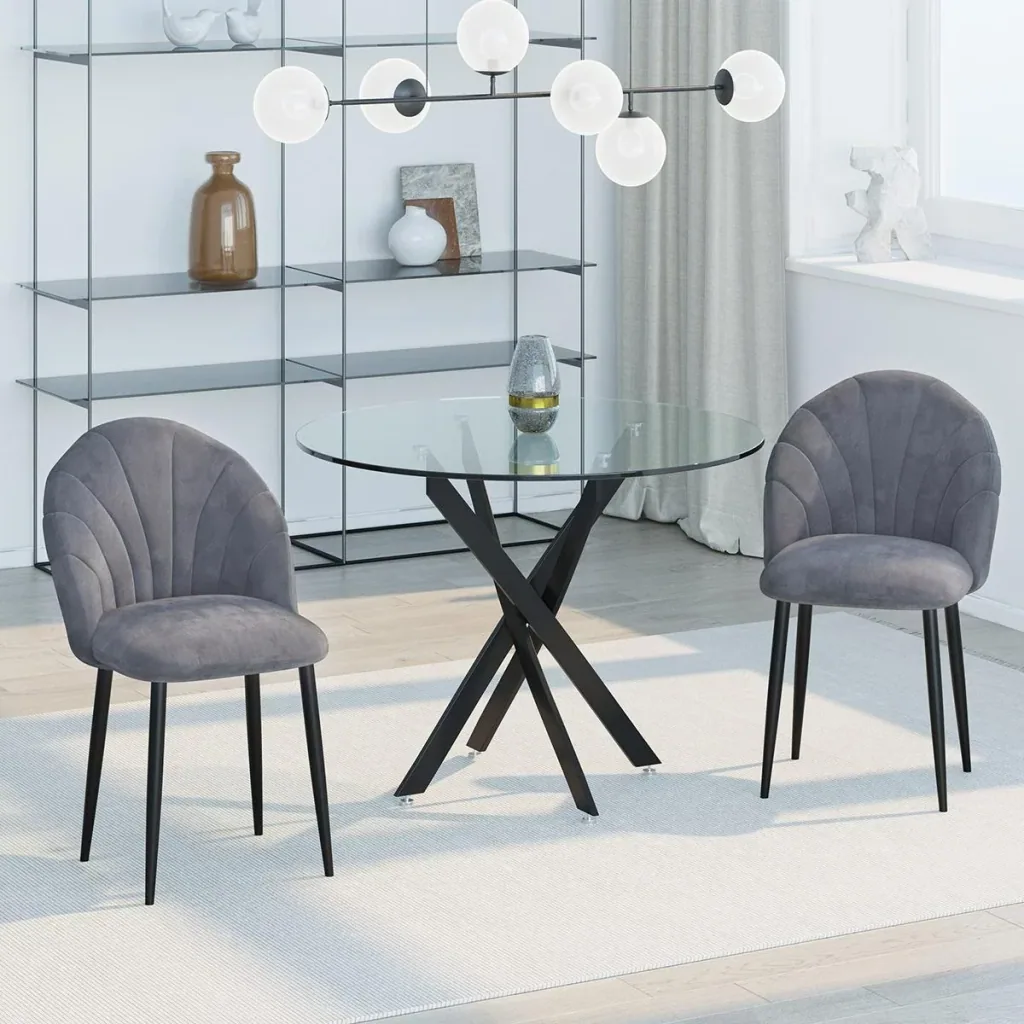 Esszimmerstühle 2er Set Küchenstuhl Wohnzimmerstuhl Polsterstuhl Bürostuhl mit Rückenlehne Skandi-Design Samt Metall Gra