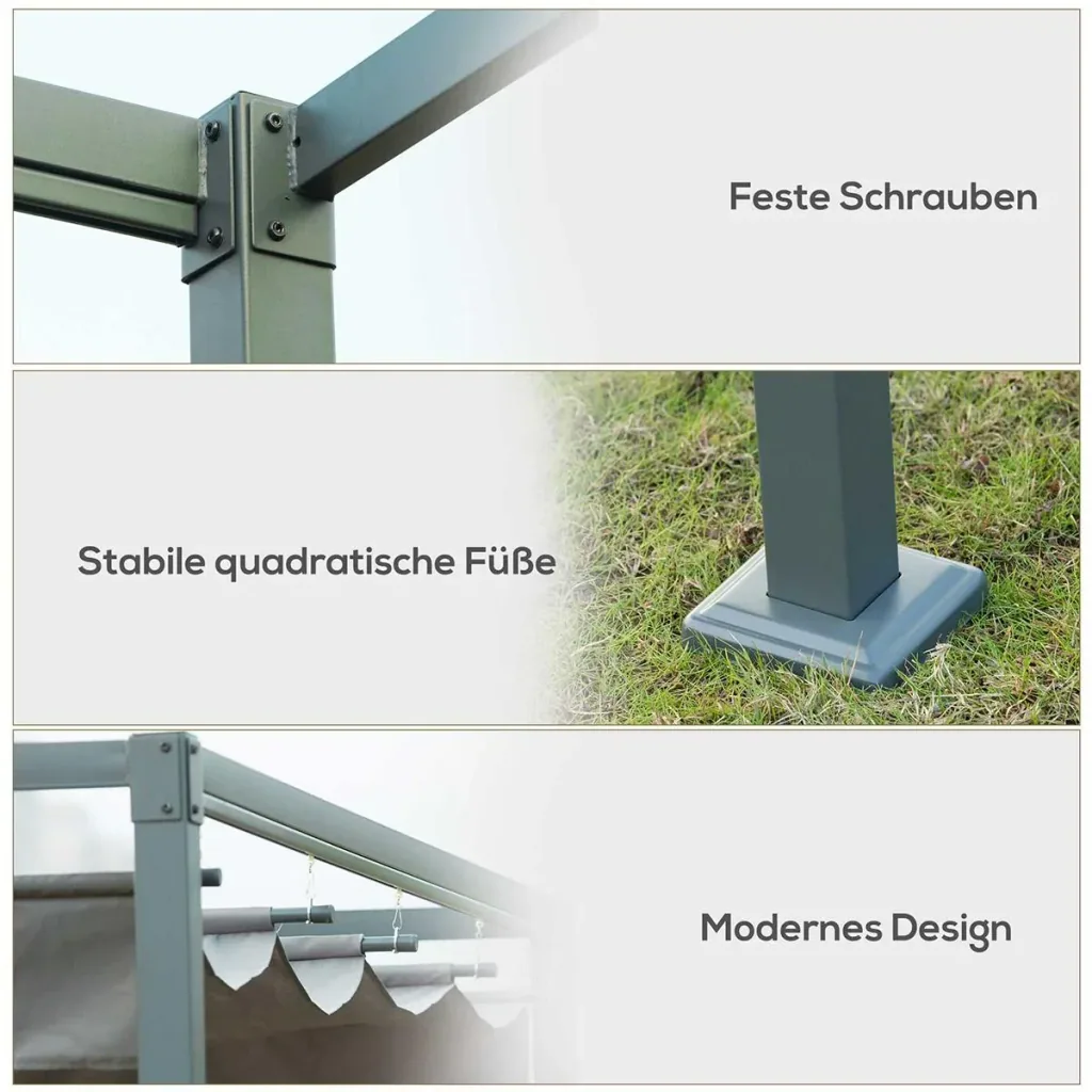 Pergola Pavillon Terrassenüberdachung mit Schiebedach Polyester Grau 298 x 213 x 222 cm