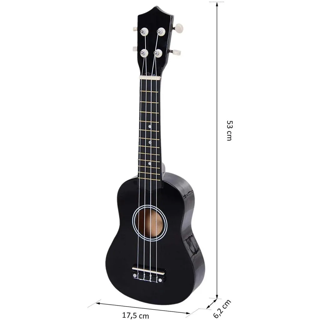Ukulele Saiteninstrument Anfänger Nylonsaiten Birkenholz Schwarz 53 x 17,5 x 6,2 cm