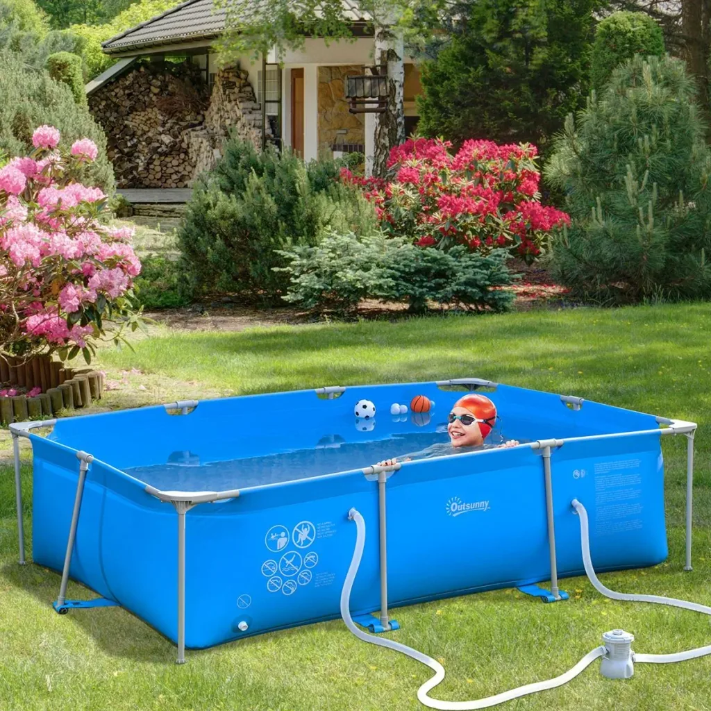 Rahmenpool mit Draht Swimmingpool Schwimmbad Ablassventil PVC Stahl Blau