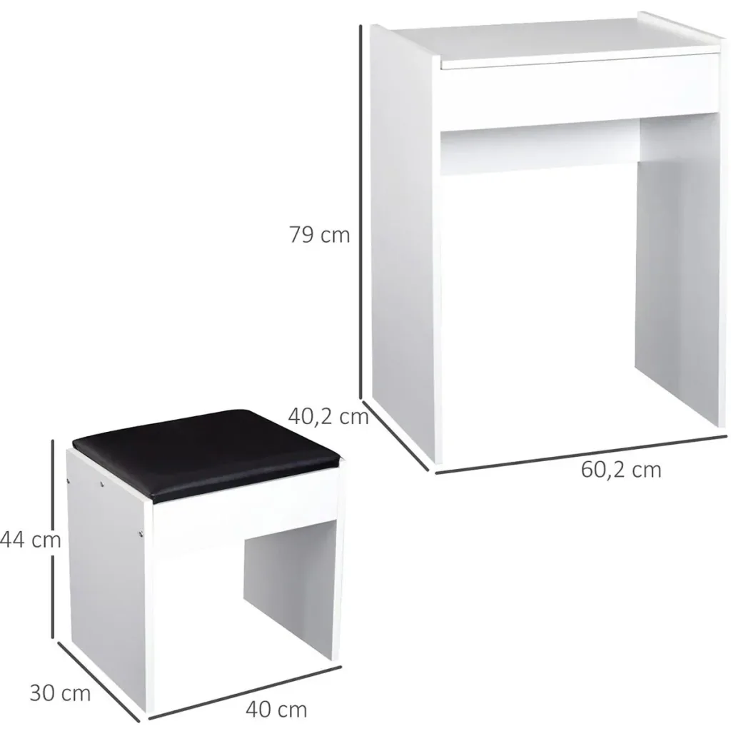 Kosmetiktisch mit Klappspiegel und Hocker weiß/schwarz
