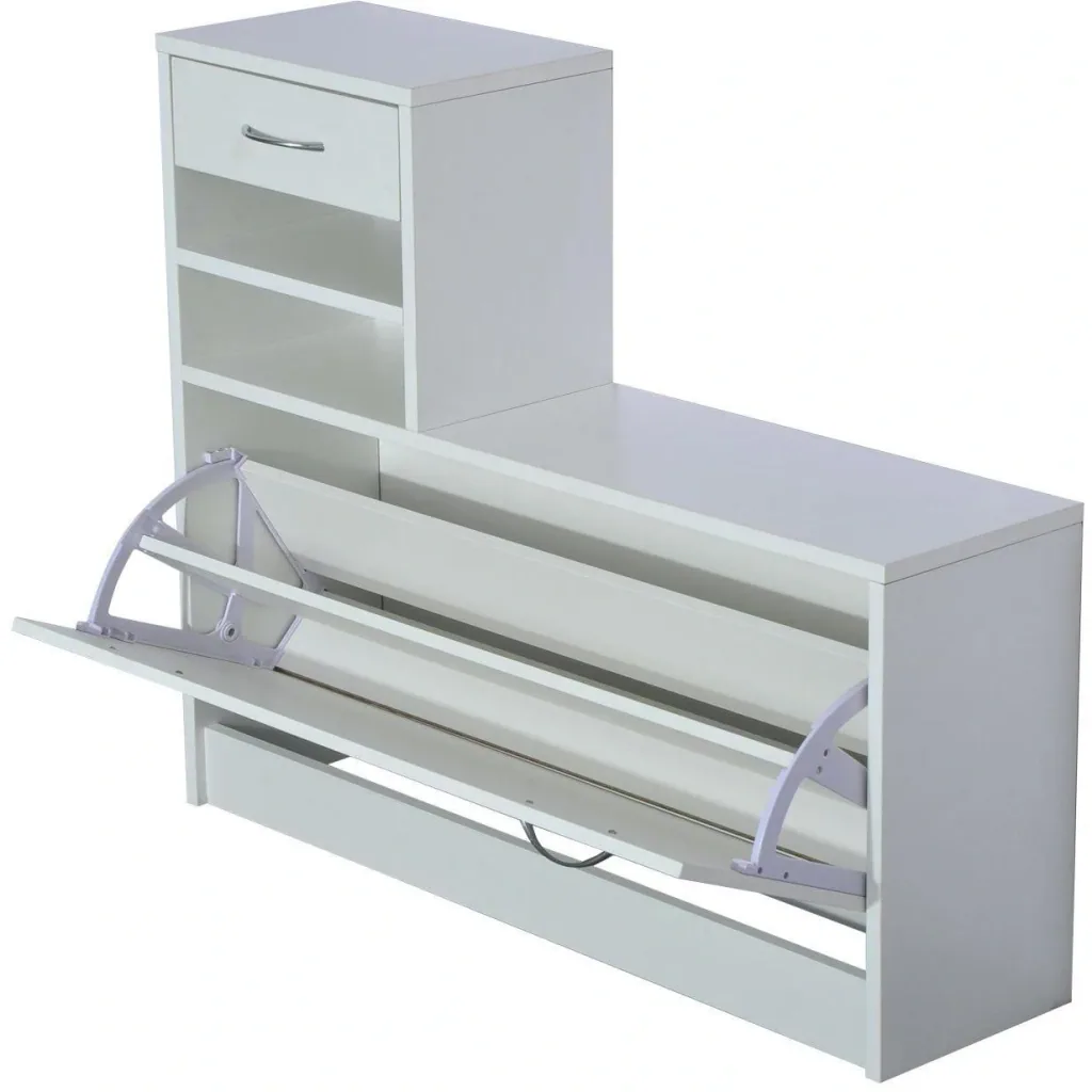 Garderoben Set 2 tlg Schuhschrank Spiegel 3 in 1 Weiß
