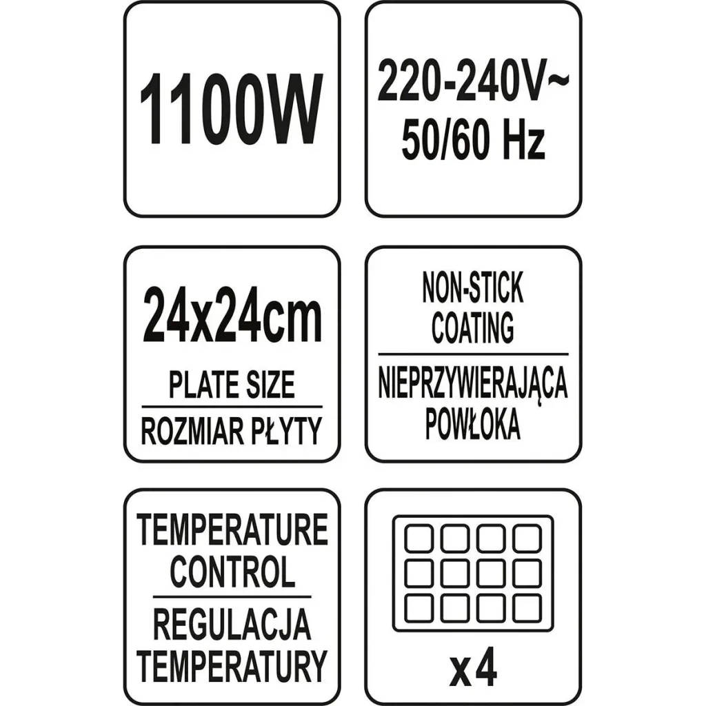 Waffeleisen - 1100W - 4 Waffeln - Antihaftbeschichtung