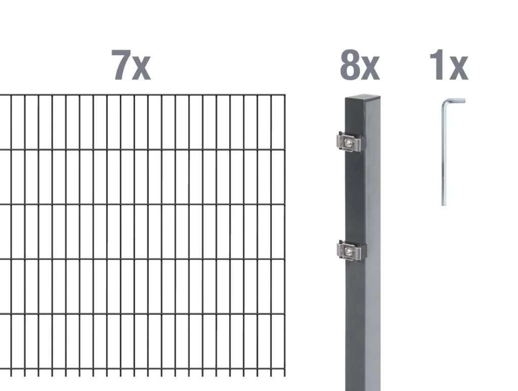 Doppelstabmattenzaun Komplettset, anthrazit, Höhe 160 cm, Länge 14 m