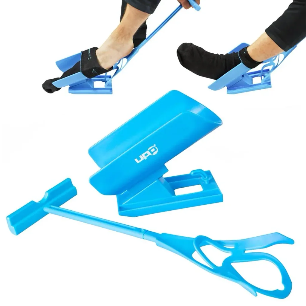 3 in 1 Anziehhilfe für Socken und Schuhlöffel, Blau