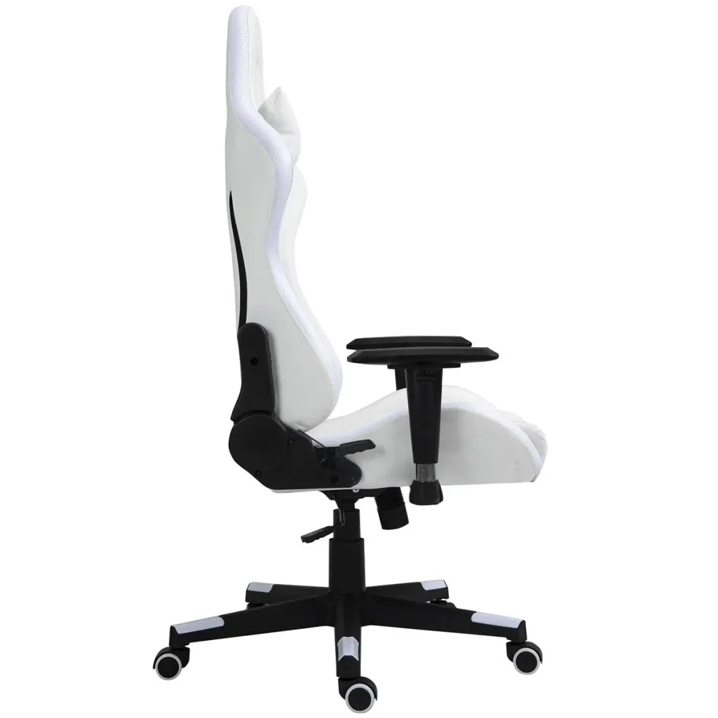 Gaming Stuhl mit RGB LED-Beleuchtung ergonomisch mit Kissen Rückenlehne verstellbar Weiß+Schwarz 68 x 68 x 126-136 cm