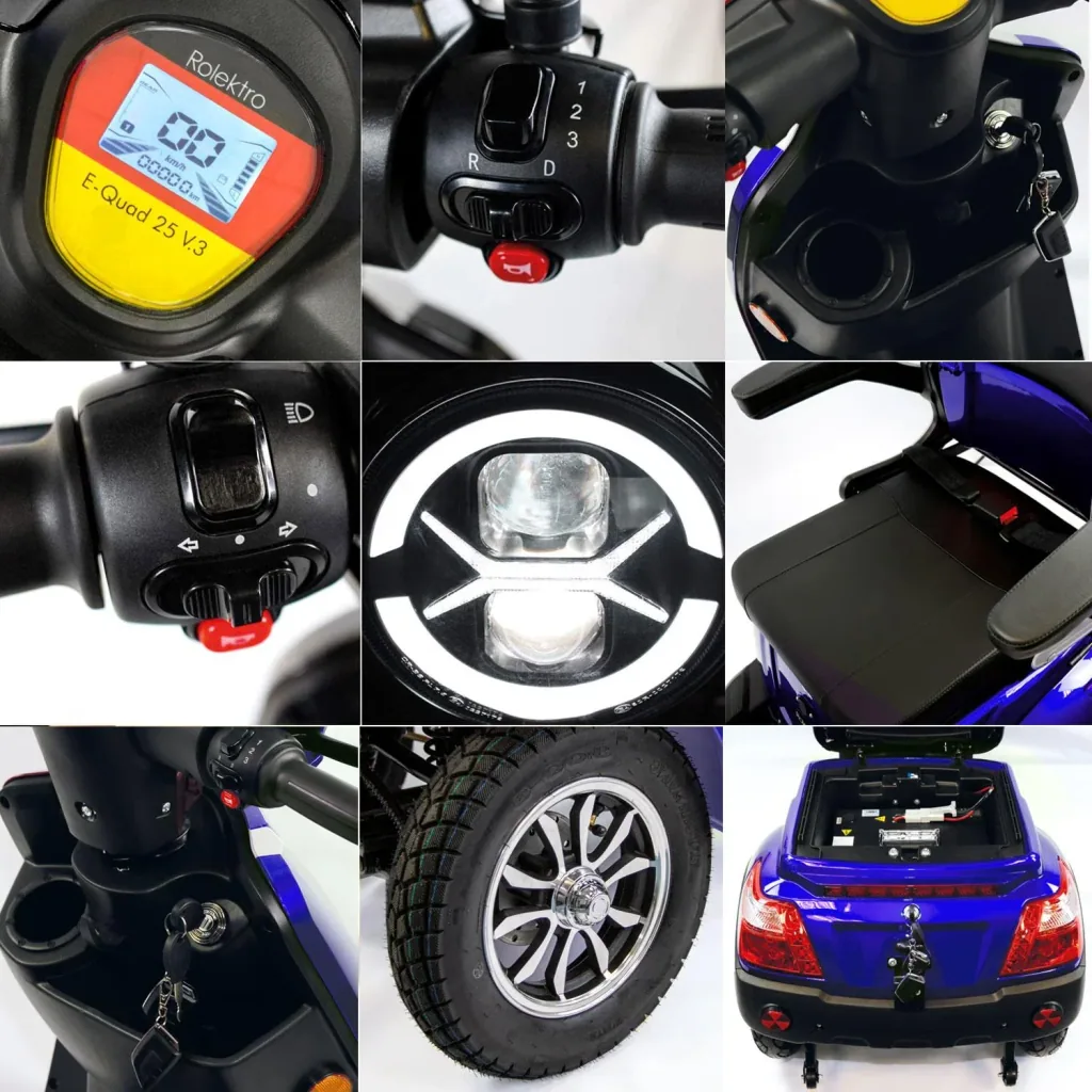 E-Quad 25 V3 Lithium Blau, 1.000 Watt + Getränkehalter