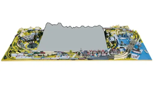 Vorfeld Anbauteil Drehscheibe - 100 x 40 cm, Spur H0, mit Auffahrtsrampe koloriert und begrast, auf Holzrahmen