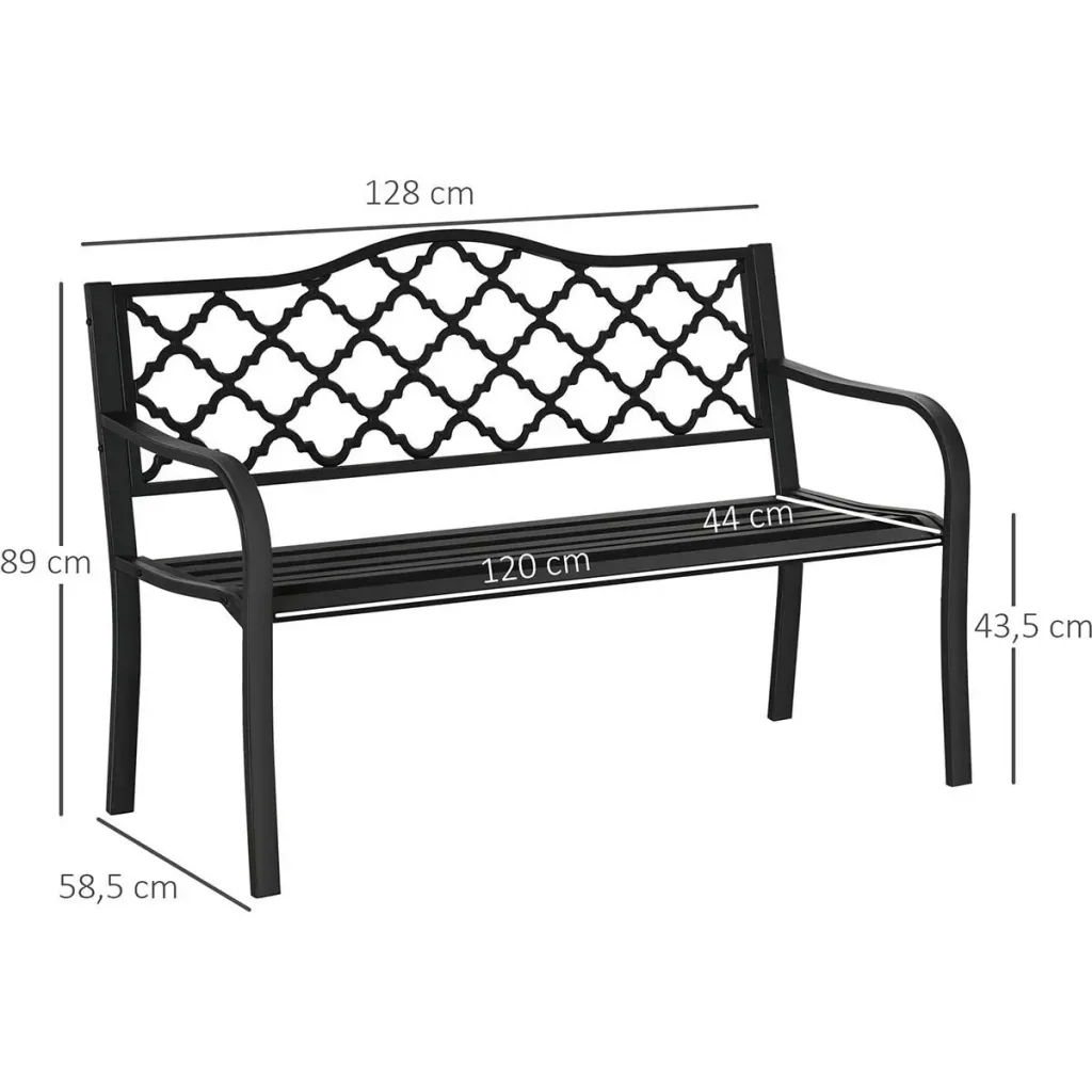 Gartenbank 2-Sitzer Parkbank aus Metall Sitzbank bis 280 kg Bank Terrassenbank mit Rücken- & Armlehnen Gartenmöbel Gusse