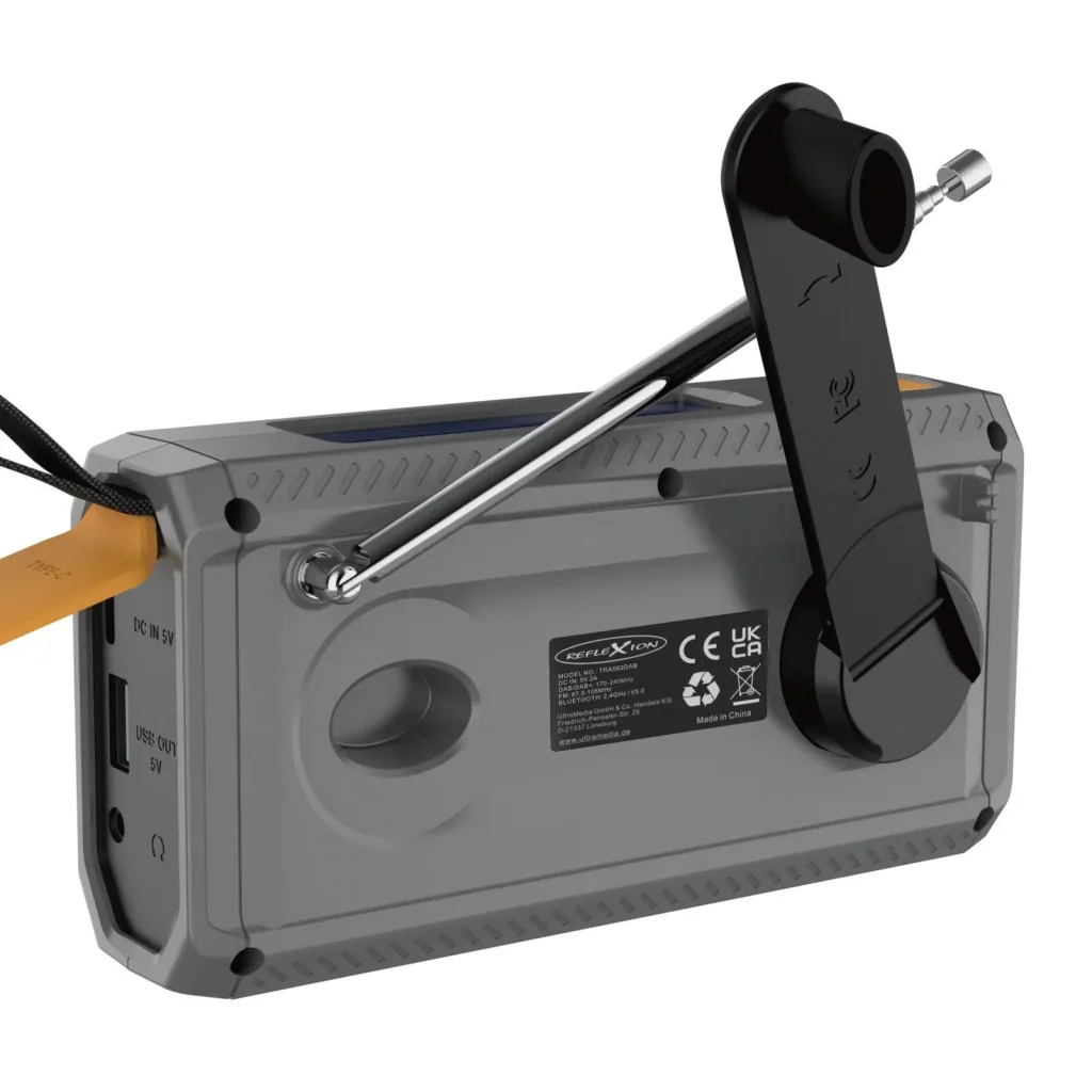 Outdoor Solarkurbelradio mit SOS Taschenlampe, DAB/UKW, Bluetooth, Akku