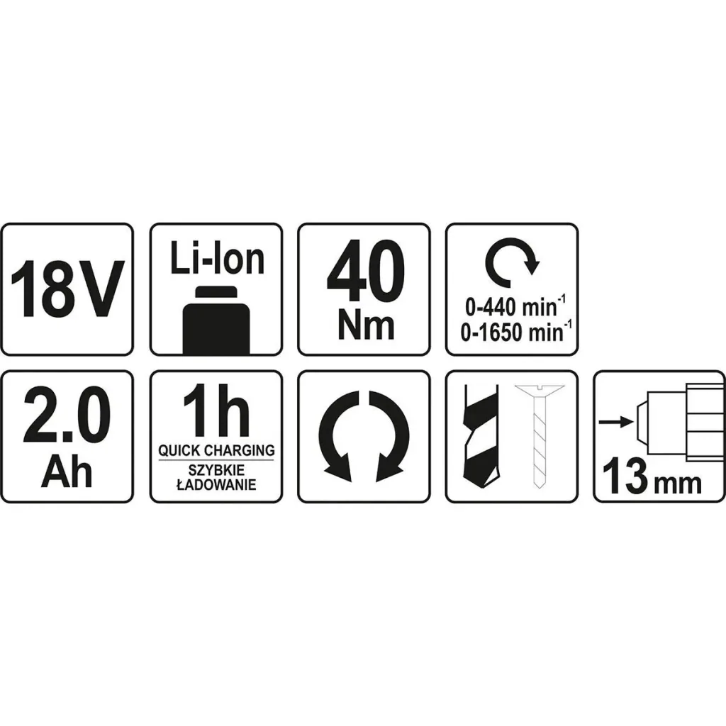 Akkubohrmaschine, inkl. Akku und Ladegerät - 18V - 2Ah - 40Nm