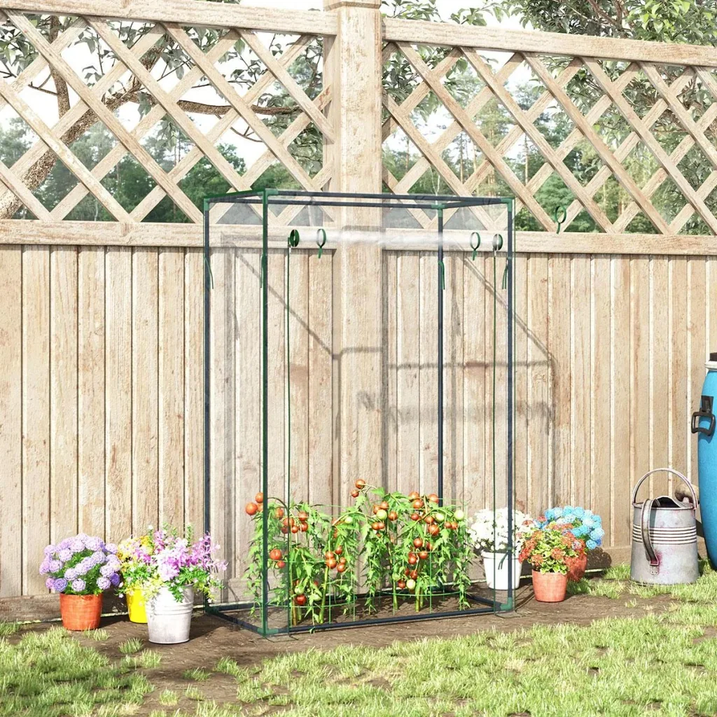 Gewächshaus Frühbeet Tomatengewächshaus mit Rolltor Stahl PE transparent 100 x 50 x 149 cm