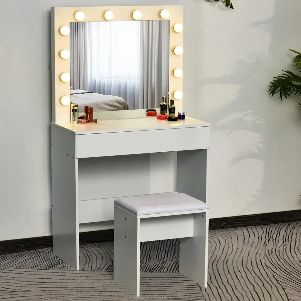 Frisierkommode mit Hocker und LED-Beleuchtung