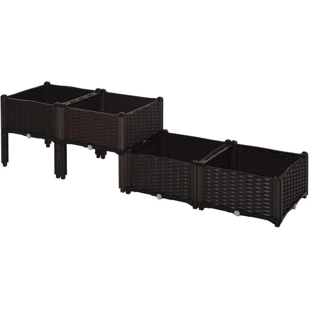 4-teiliges Hochbeet in Rattan-Optik dunkelbraun
