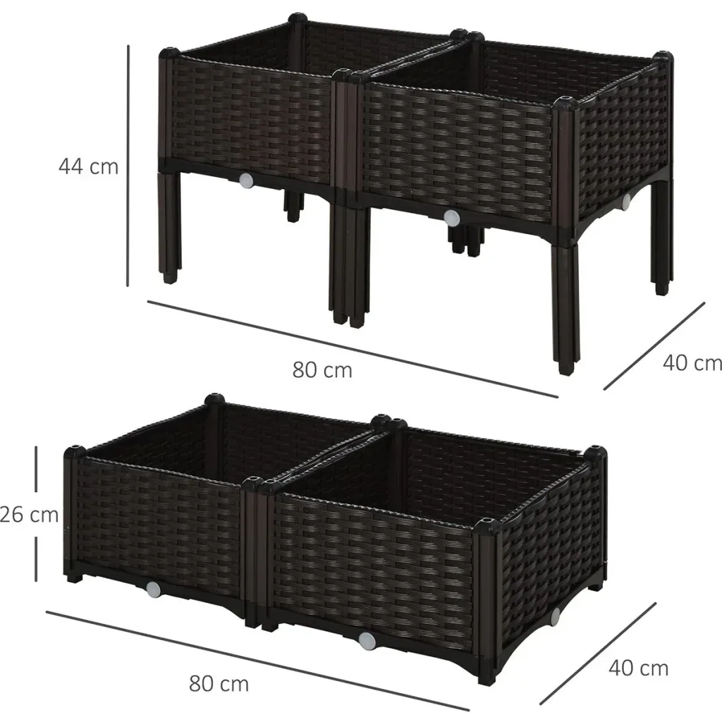 4-teiliges Hochbeet in Rattan-Optik dunkelbraun