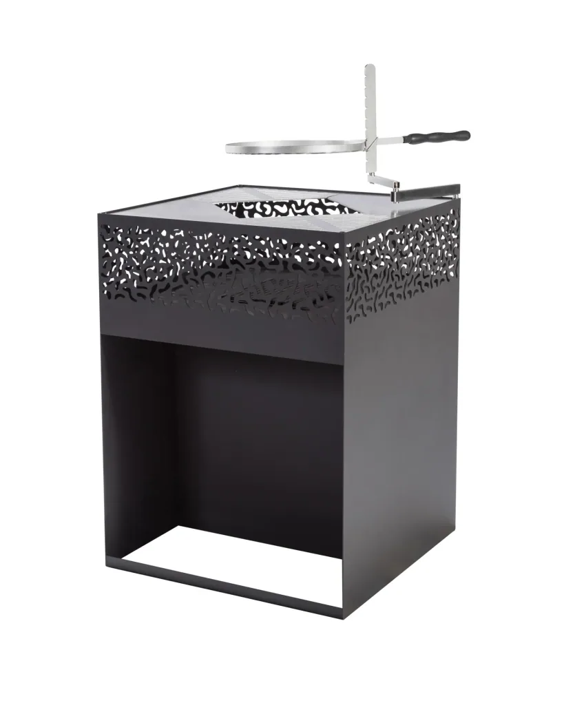 Grill CUBE 1000 schwarz mit Grillrost Ø38, Schwenkarm und Metallabdeckung