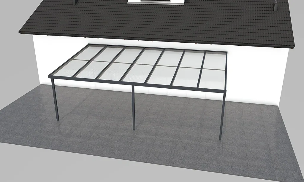 Terrassendach Premium, anthrazit, 7120 x 4060 mm - Acryl Stegplatten 16mm, klar