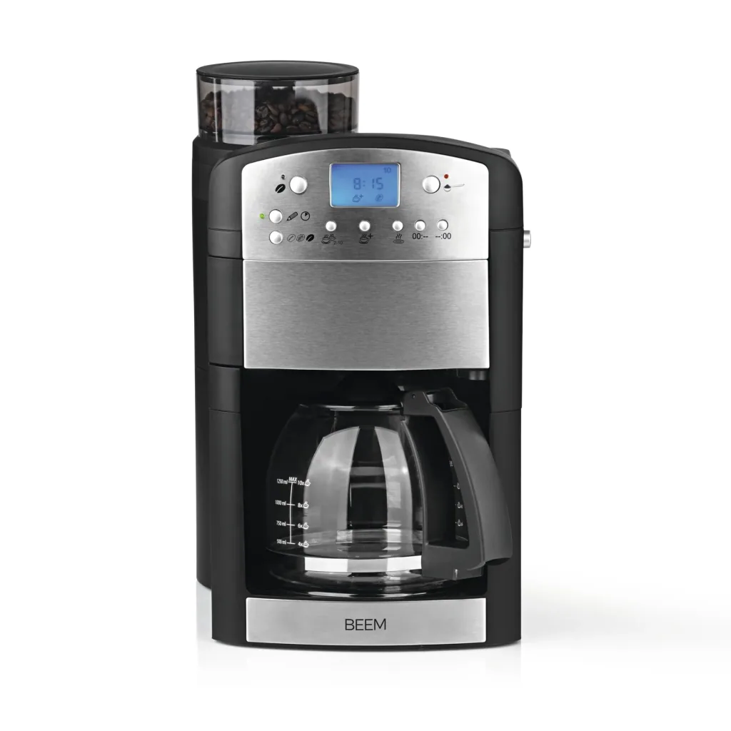 Kaffeemaschine mit Mahlwerk "Fresh-Aroma-Perfect" Edelstahl, 1,25 l Glaskanne, 1000 W