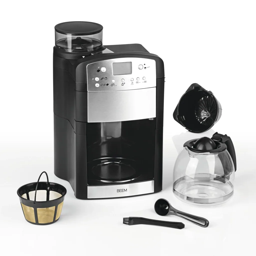 Kaffeemaschine mit Mahlwerk "Fresh-Aroma-Perfect" Edelstahl, 1,25 l Glaskanne, 1000 W