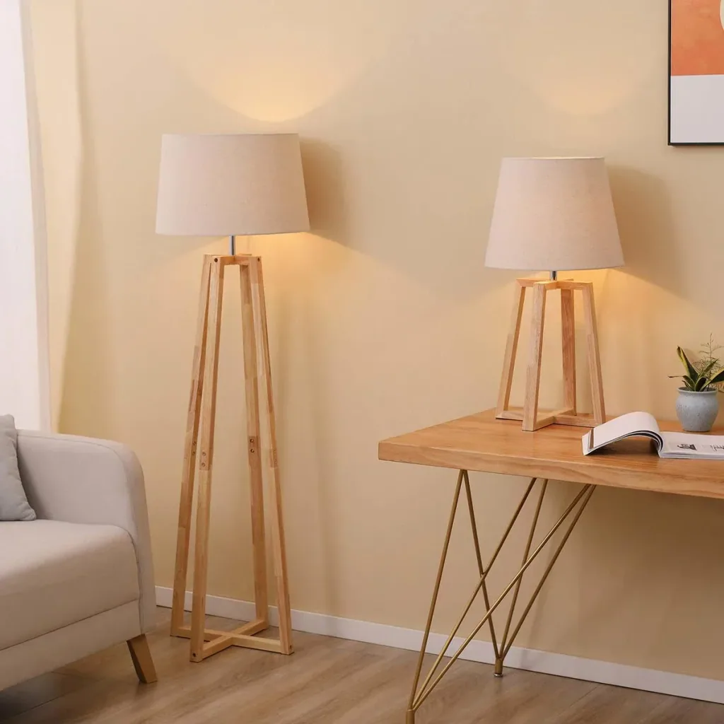 Stehlampe mit 1 Tischlampe 2er-Set Nachttischlampe 149 cm/68 cm Höhe Stehleuchte für Wohnzimmer Schlafzimmer Skandi-Desi