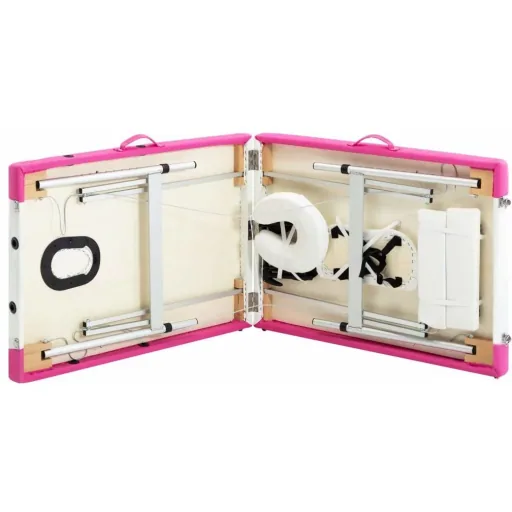 Klappbarer Massagetisch mit 2 Zonen Aluminium weiß und rosa