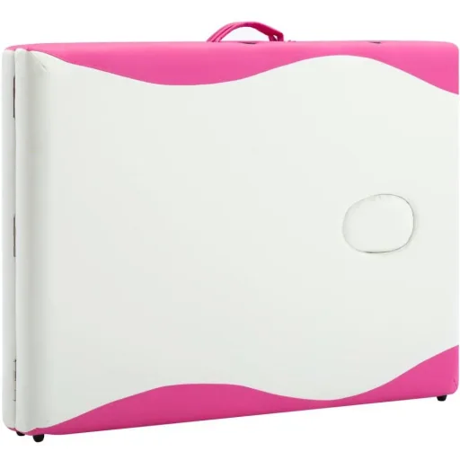 Klappbarer Massagetisch mit 2 Zonen Aluminium weiß und rosa