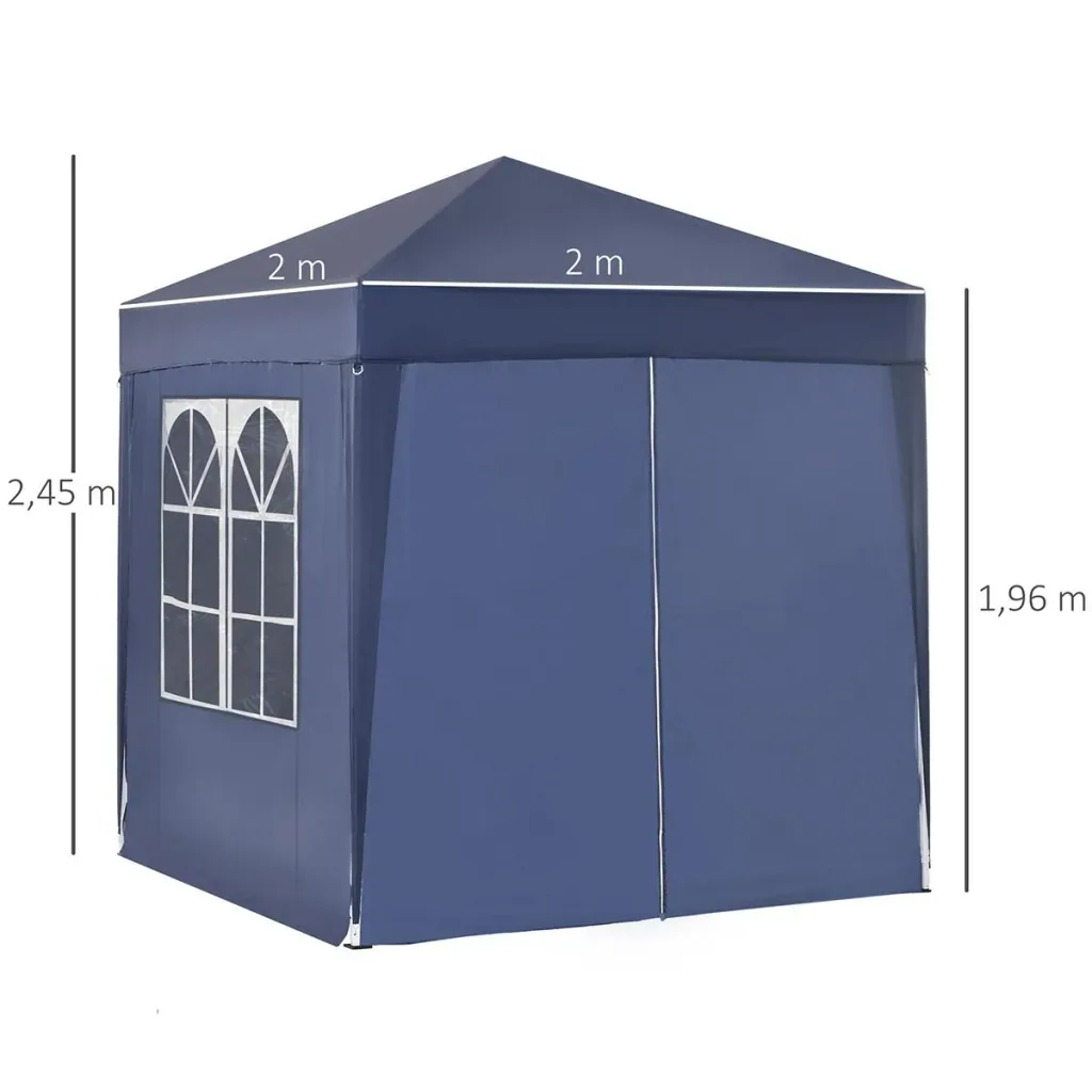 Pavillon 2x2m Faltpavillon 4 Seitenwände mit Fenster Tür mit Reißverschluss Festzelt Gartenzelt Pop-Up-Pavillon inkl. He
