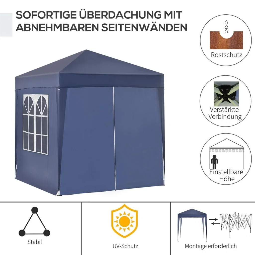 Pavillon 2x2m Faltpavillon 4 Seitenwände mit Fenster Tür mit Reißverschluss Festzelt Gartenzelt Pop-Up-Pavillon inkl. He