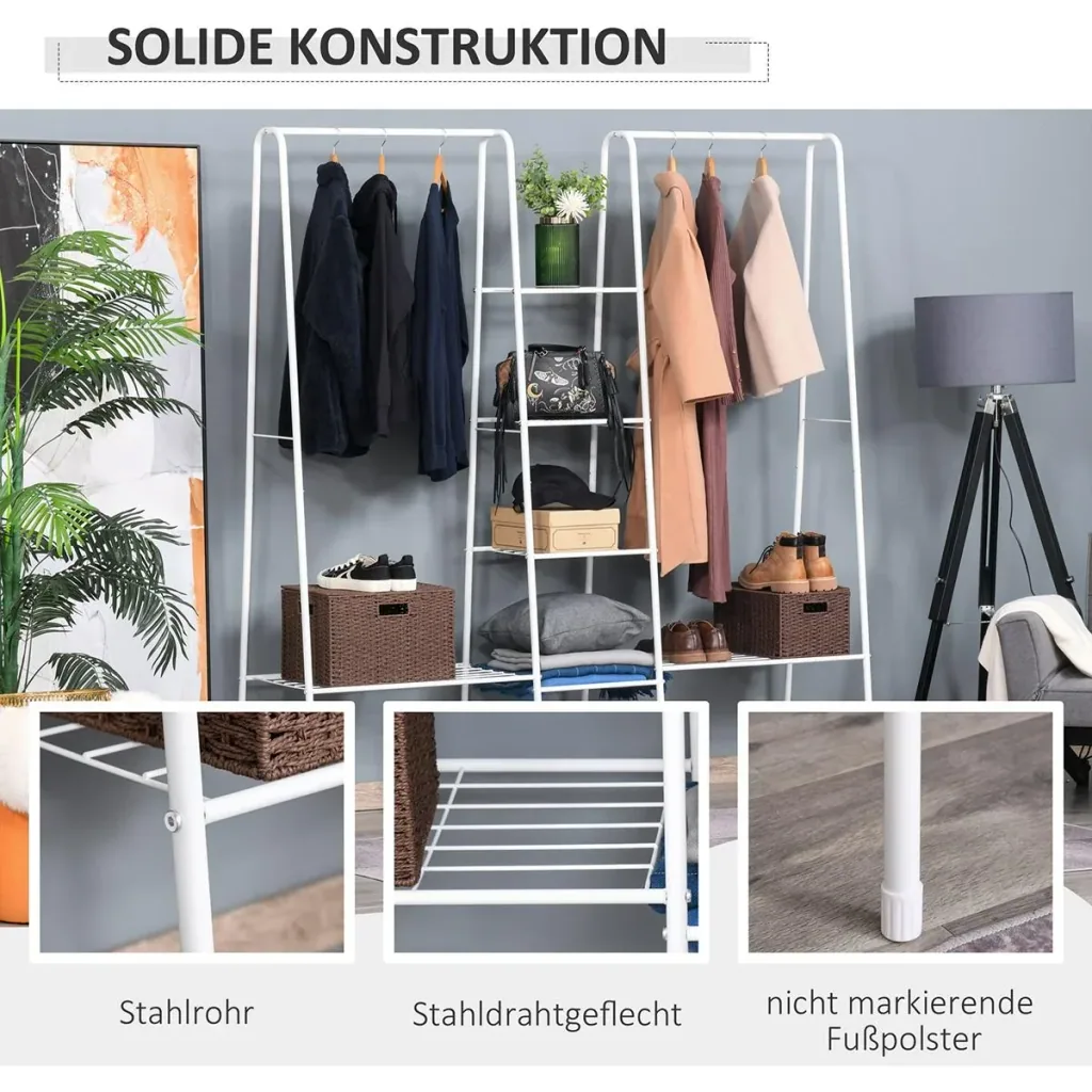 Kleiderständer mit 6 Regale weiß
