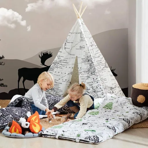 Weltkarte Tipi Zelt Schwarz / Weiß