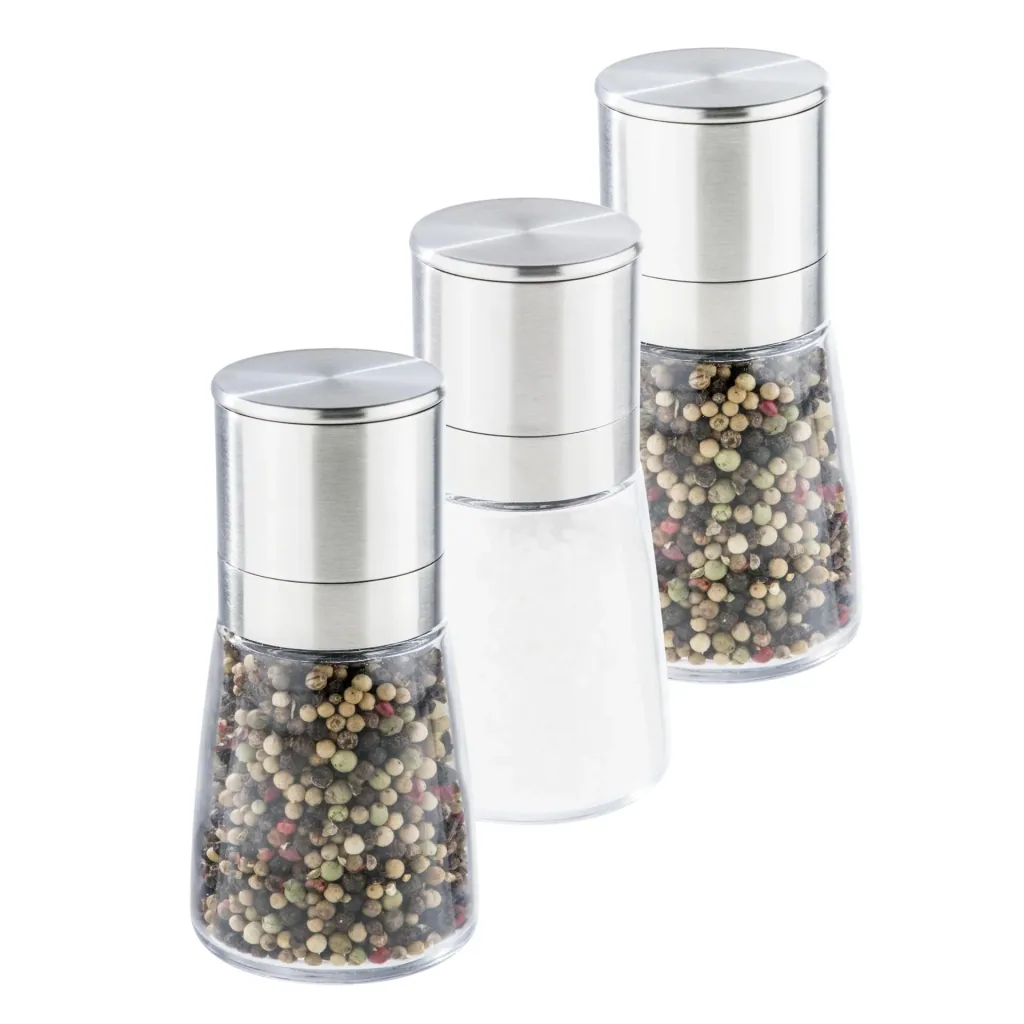 Gewürzmühlen, Edelstahl/ Glas, 3er-Set