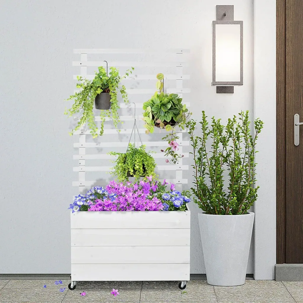 Blumenkasten mit Rädern - Kletterwand - Weiß - 76 x 30 x 155 cm