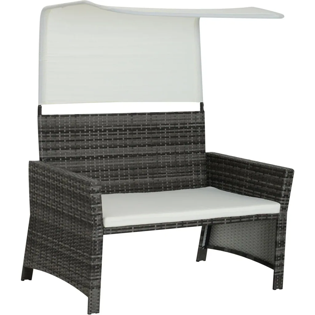 2-tlg, Gartensofa Gartenmöbel Lounge Rattenmöbel Polyrattan + Metall 2er-Sofa 1 x Hocker mit Sonnendach