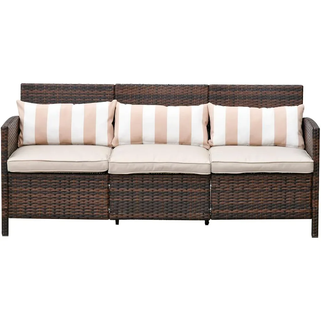 Rattan Loungesofa als 3-Sitzer braun/grau