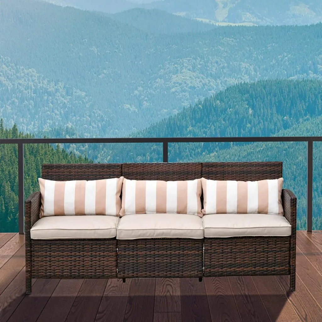Rattan Loungesofa als 3-Sitzer braun/grau
