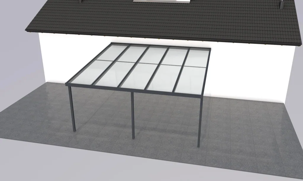 Terrassendach Premium, anthrazit, 5100 x 5060 mm - Polycarbonat Stegplatten 16 mm, klar