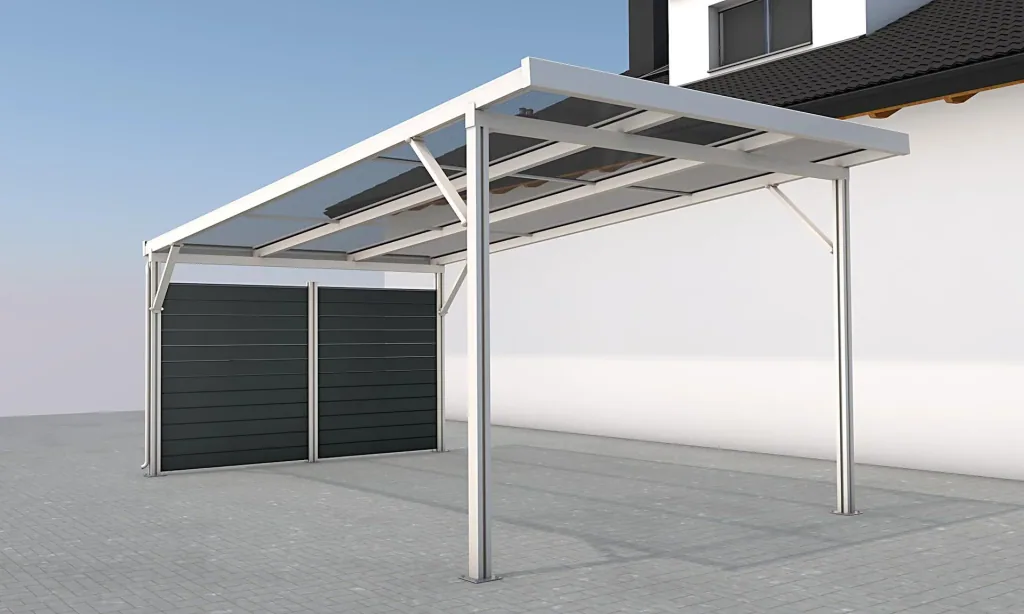 Seitenwand für Carports, weiß, 2,96 x 1,86 m, WPC Dielen dunkelgrau
