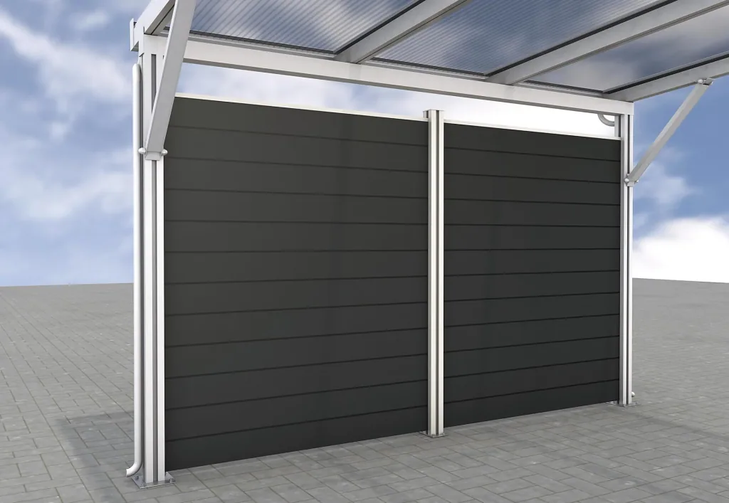 Seitenwand für Carports, weiß, 2,96 x 1,86 m, WPC Dielen dunkelgrau