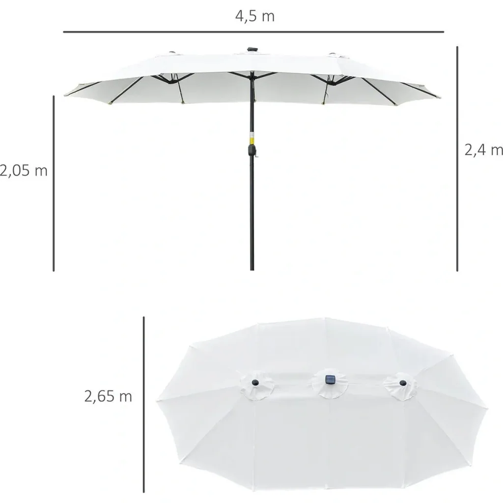 Sonnenschirm mit LED - Weiß - 4,5 Meter Fläche