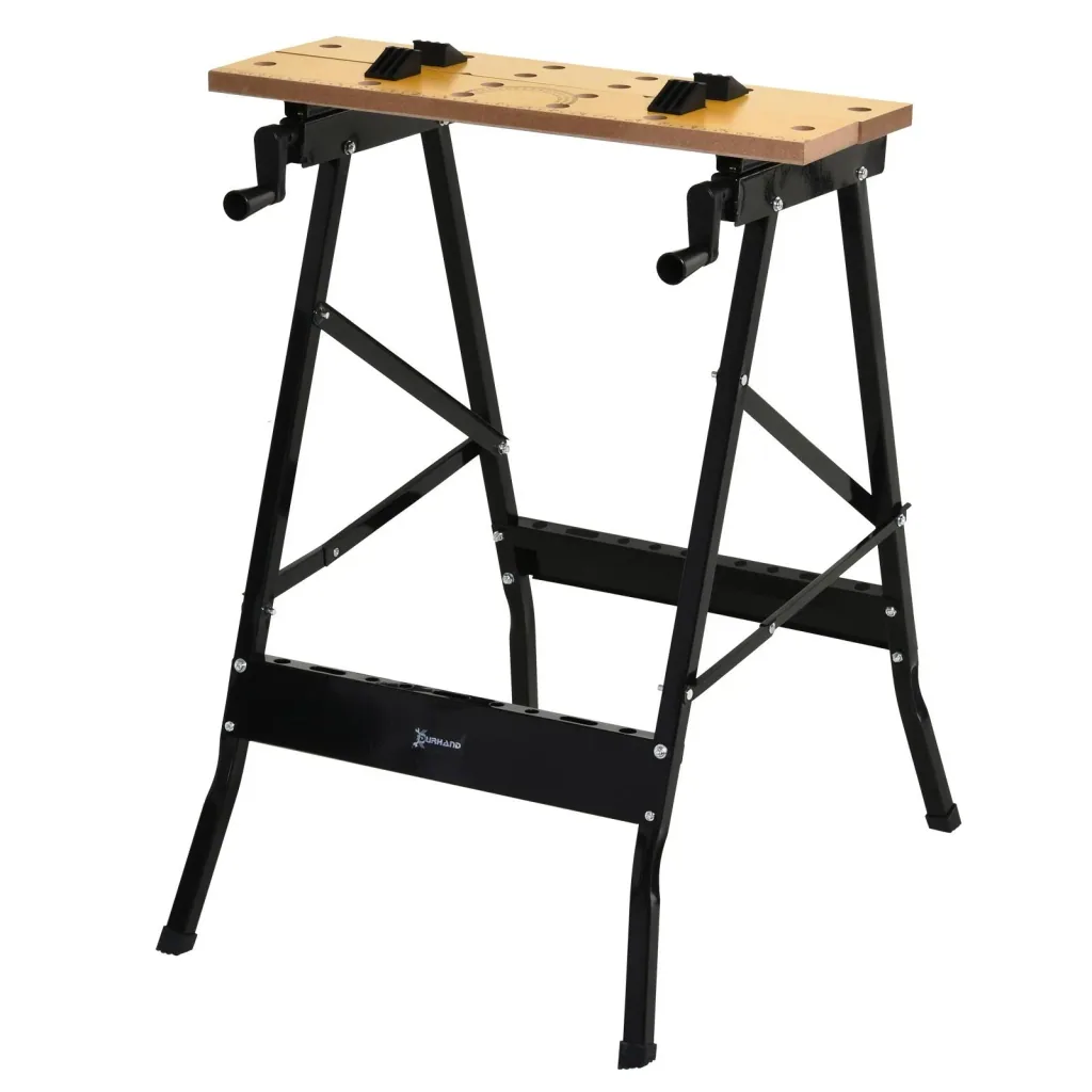 Verstellbare Werkbank Stahl MDF natur, schwarz