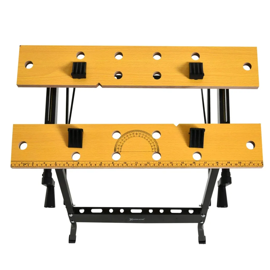Verstellbare Werkbank Stahl MDF natur, schwarz
