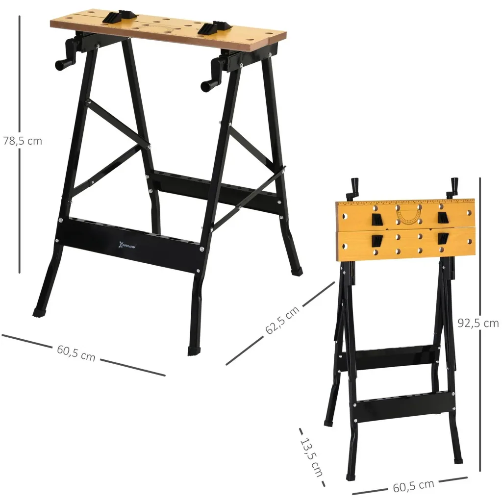 Verstellbare Werkbank Stahl MDF natur, schwarz