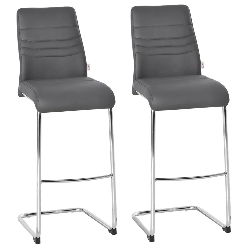 2er-Set Barhocker Bistrostuhl Küchenhocker Metallhocker mit Rückenlehne Grau Kunstleder Stahl Schaumstoff 40x51x110 cm B