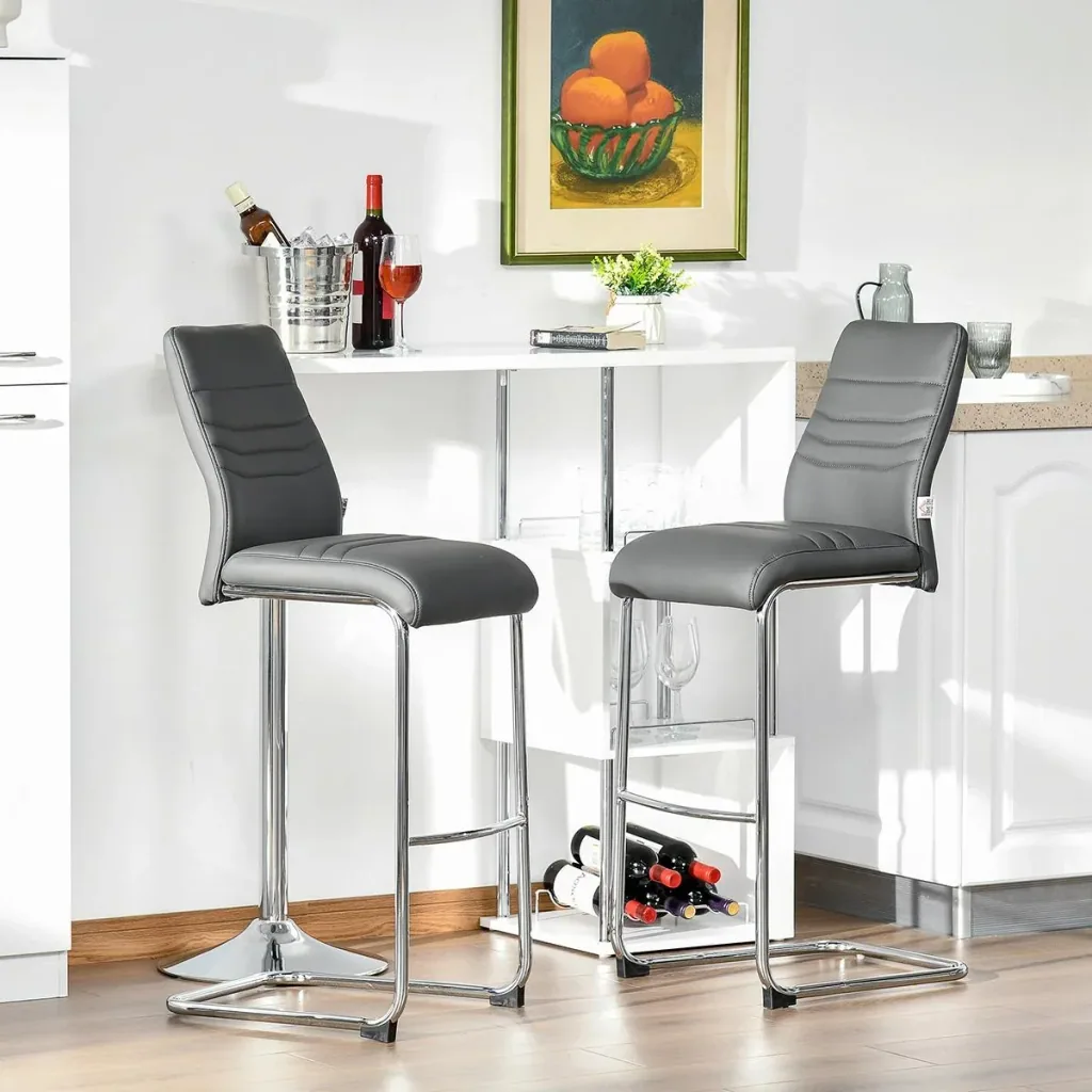 2er-Set Barhocker Bistrostuhl Küchenhocker Metallhocker mit Rückenlehne Grau Kunstleder Stahl Schaumstoff 40x51x110 cm B