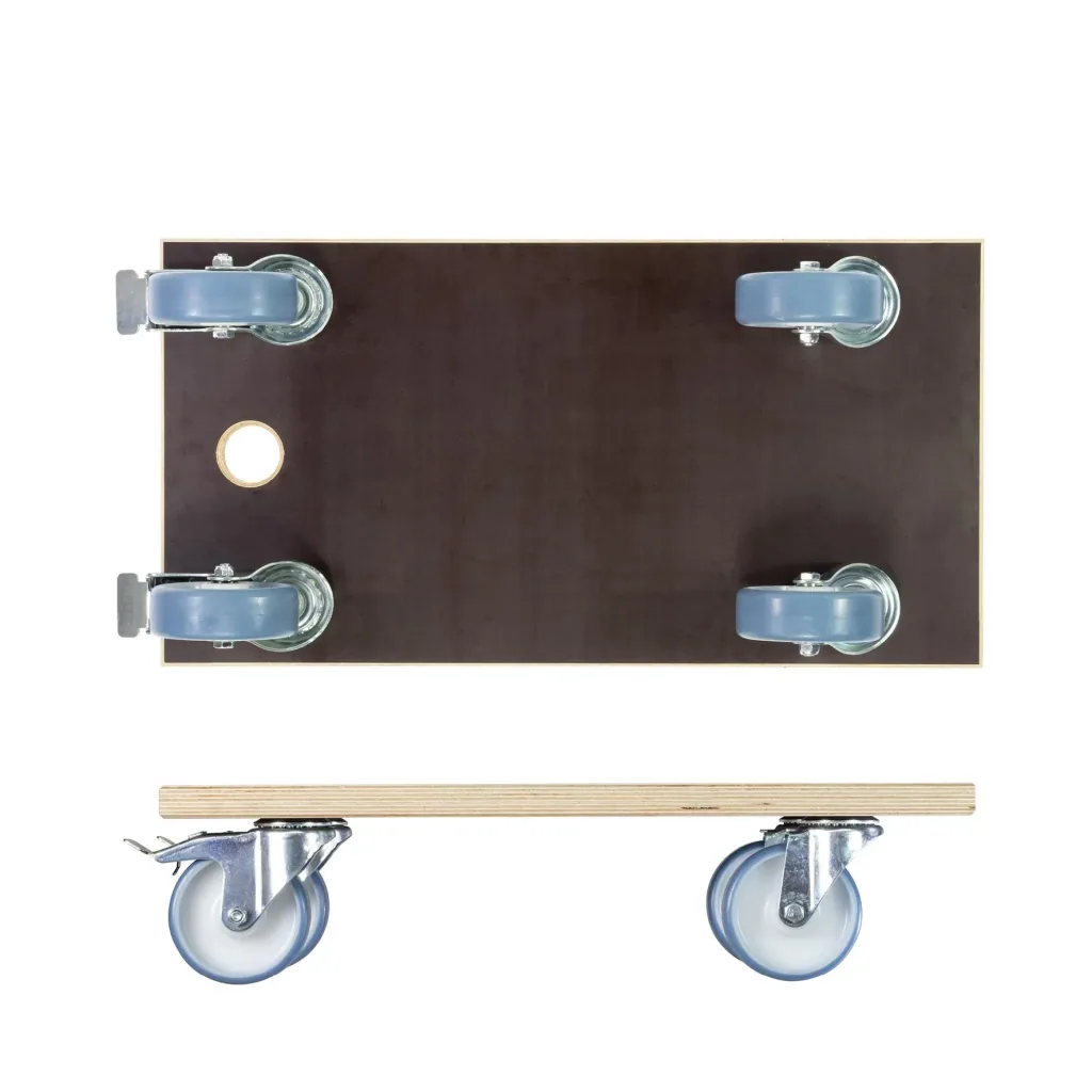Transporthilfe MM 1341, 57,5 x 30 x 15 cm, harte Rollen Ø 100 mm, Rollenlager, 2 Bremsen, Platte FSC®, Tragkraft 500 kg