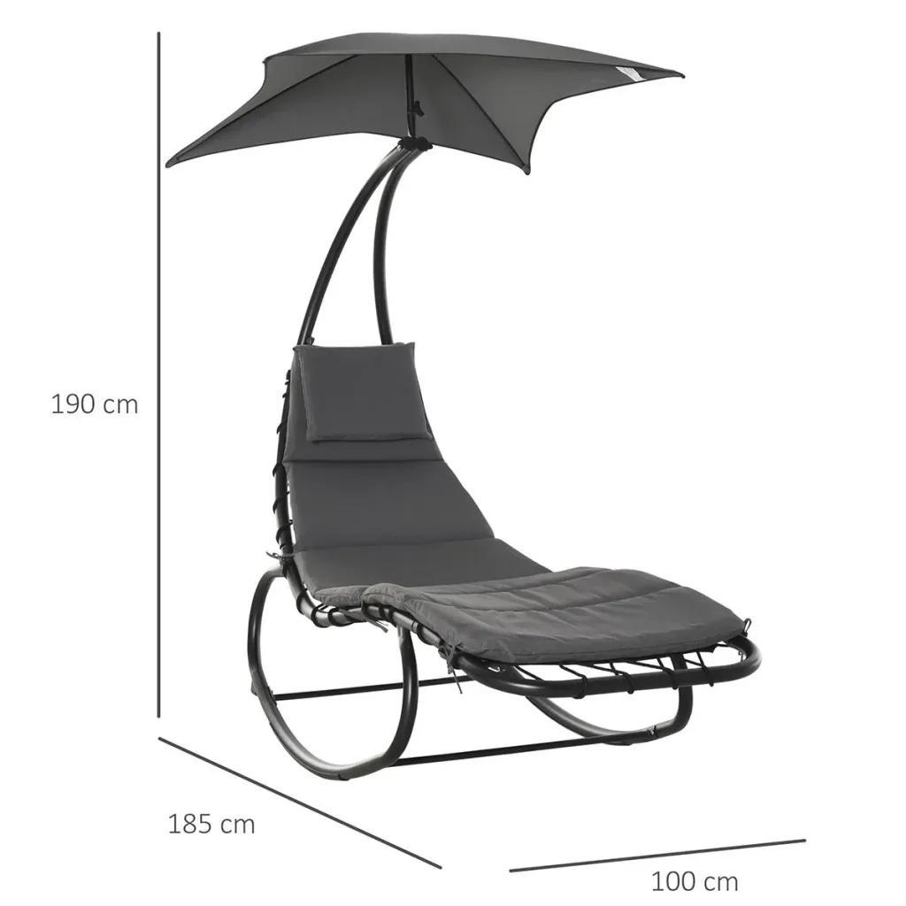 Schaukelliege Schaukelstuhl Relaxliege mit Dach Garten Balkon Büro Dunkelgrau 185 x 100 x 190 cm