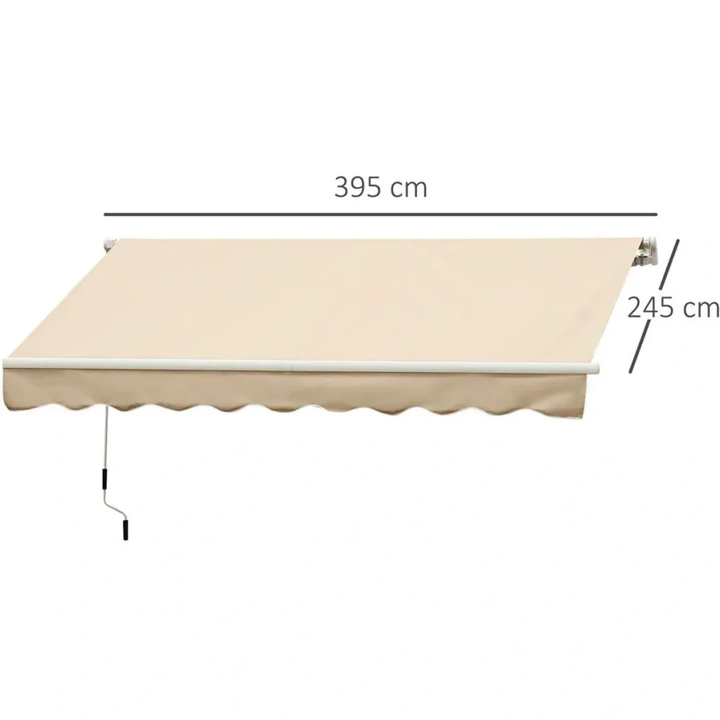 manuelle Gelenkarmmarkise 395 cm Markise mit Handkurbel Balkonmarkise Sonnenschutz Wandmontage Balkon Alu Beige 395 x 24