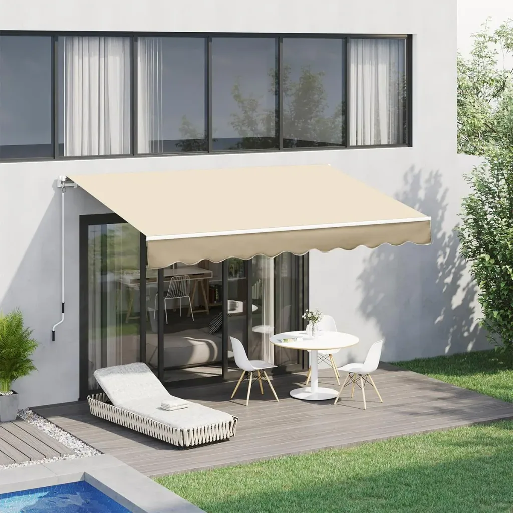 manuelle Gelenkarmmarkise 395 cm Markise mit Handkurbel Balkonmarkise Sonnenschutz Wandmontage Balkon Alu Beige 395 x 24
